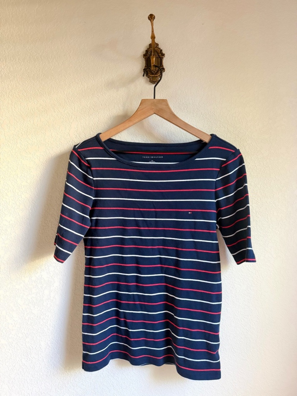 Tommy Hilfiger Navy Tee with Red and White Stripes
